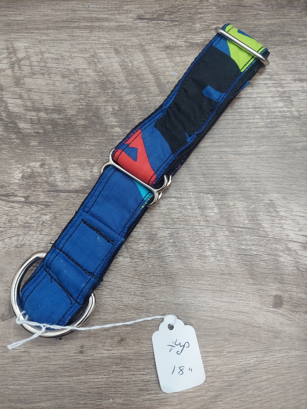 Custom Martingale Dog Collar 1.5" Abstract Colorblock Geometric Blue Lime 18"